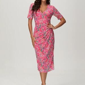 89th & Madison V-NECK FLORAL PRINT MIDI DRESS
